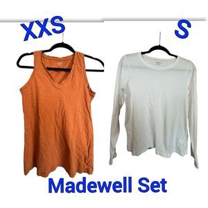 Madewell Set Of 100% Rust Color Cotton Tank XXS & White Long Sleeve Tee Small